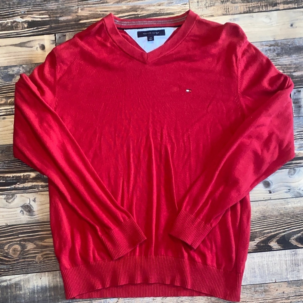 Tommy Hilfiger Men's V-Neck Sweater in Bold Red